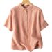 Women's Clothing Solid Color Short Sleeved Pullover Linen Shirt For Women Retro Cotton And Linen Shirt Tops_ecoleips.com