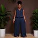 Plus Size Women's Solid Color Sleeveless Tie Waist High Waisted Trousers Set European American Style Versatile Women's Clothing_ecoleips.com