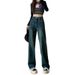 Fleece-Lined Jeans For Women, Autumn And Winter New High-Waisted Loose Straight-Leg Pocket Design Draped Wide-Leg_ecoleips.com