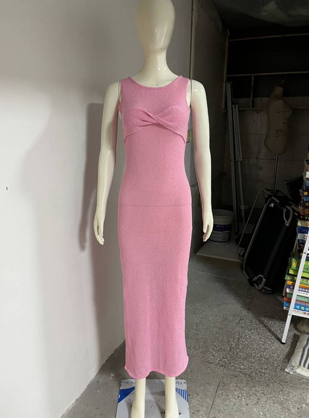 Women's Clothing Round Neck Knitted Solid Color Beach Summer Dress_ecoleips.com