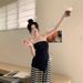 Summer Hot Girl New Women Irregular Strapless Split Vest Top Casual Striped Wide-Leg Pants Two-Piece Set_ecoleips.com