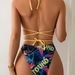 Fashion Sexy Two Piece Bikini Set Rock Letter Digital Print Swimsuit Multi Rope Strap Swimwear_ecoleips.com
