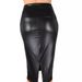 Russian Style Versatile OL Leather High Waist Bodycon Knee-Length Midi Skirt With Slit_ecoleips.com