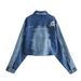 Women's Clothing Women's Washed Patchwork Denim Jacket And Slit Skirt Set Spring European American Style_ecoleips.com