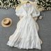 Women's French Style Soft Pink Lantern Sleeve Dress Korean Style Tie Waist A-Line Skirt Slimming Commuting Dress_ecoleips.com