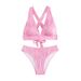 Summer New Women's Sexy Halter Neck Bikini Swimwear Solid Color Strap Split European American Style 2025 Cross Border Design_ecoleips.com