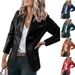Elegant Faux Leather Blazer For Women - Slim Fit Notched Lapel Single-Breasted Long Sleeve Jacket In Classic Colors_ecoleips.com