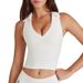 Women's Sleeveless Sports Top Vest V Neck Fitness Pilates Running Yoga Outfit Set with Breast Pads Color Blocked Lapel_ecoleips.com