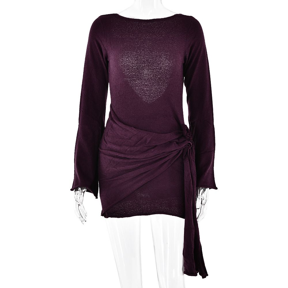 Fashion Women Long Sleeve Knitwear Dress Sexy Elegant Open Back Design Slimming Bodycon Casual Party Dress_ecoleips.com