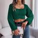 Real Shot Spring Summer European American Casual Lantern Sleeve Tie Waist Chiffon Blouse Crop Top Independent_ecoleips.com