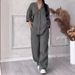 Women's Clothing Solid Color Cotton And Linen Casual Pants Suit_ecoleips.com