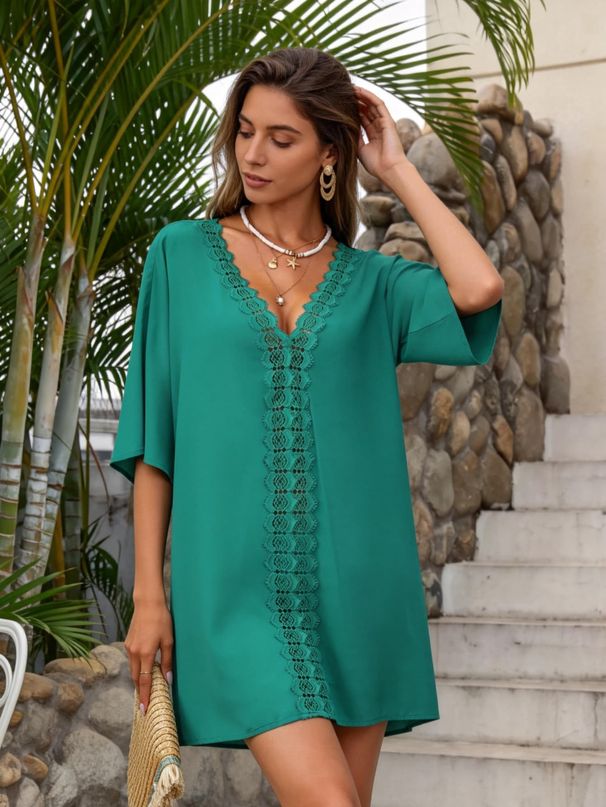 Vacation-style Women's Dress, V-neck, Loose And Slimming, Fashionable And Breathable, Perfect For Outings And Gatherings_ecoleips.com