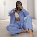 Women's Clothing Fashionable Casual Striped Shirt And Trousers Two Piece Set For Women Loose Fit Style For Formal & Casual For Women_ecoleips.com