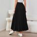 Elegant A-Line Skirt For Women, High Waist Flared Pleated Midi Skirt With Flowy Hem, Polyester Blend Skirt For Daily Wear And Office_ecoleips.com
