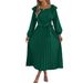 2026 Spring Summer European And American Elegant Ruffled Square Neck Long Sleeve Waist Pleated Dress Cross-Border_ecoleips.com