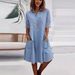 Women's Clothing Mesh Splicing Solid Color Denim Short Sleeved Dress Long Skirt_ecoleips.com