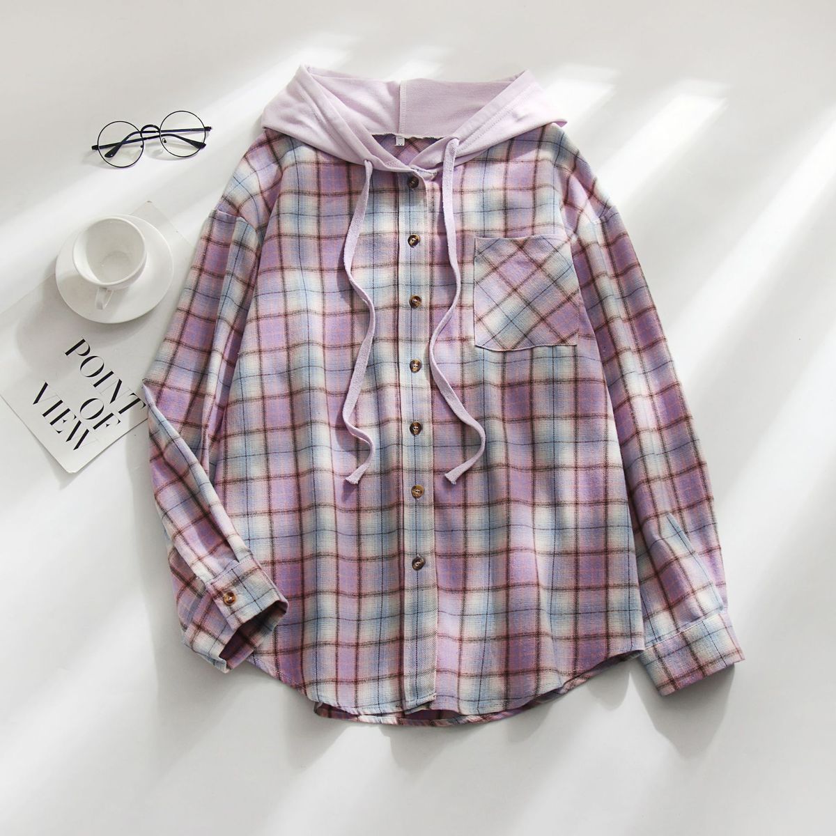 Women's Clothing autumn and winter new hooded sweatshirt buttoned casual shirt jacket_ecoleips.com