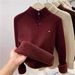 Women's Thickened Stand up Collar Half Open Zipper Fleece mid Neck Sweater Winter Style Inner Layer Knitwear Top_ecoleips.com