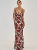 Mozision Spaghetti Strap Backless Print Dress For Women Fashion Deep V Neck Sleeveless Lace Up Bodycon Printed Sexy Long Dress_ecoleips.com
