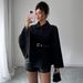 Women's Elegant Button-Down Coat - Oversized Batwing Sleeve Blazer With Belt, Minimalist Office Wear_ecoleips.com