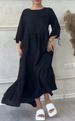 Women’s Clothing Summer Women's Round Neck Gathered Long Sleeves Drawstring Back Tie Solid Color Casual Dress_ecoleips.com