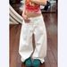 Unisex Punk Style Embroidered Jeans – Oversized Streetwear Denim Pants With Edgy Print (White, S-3XL)_ecoleips.com