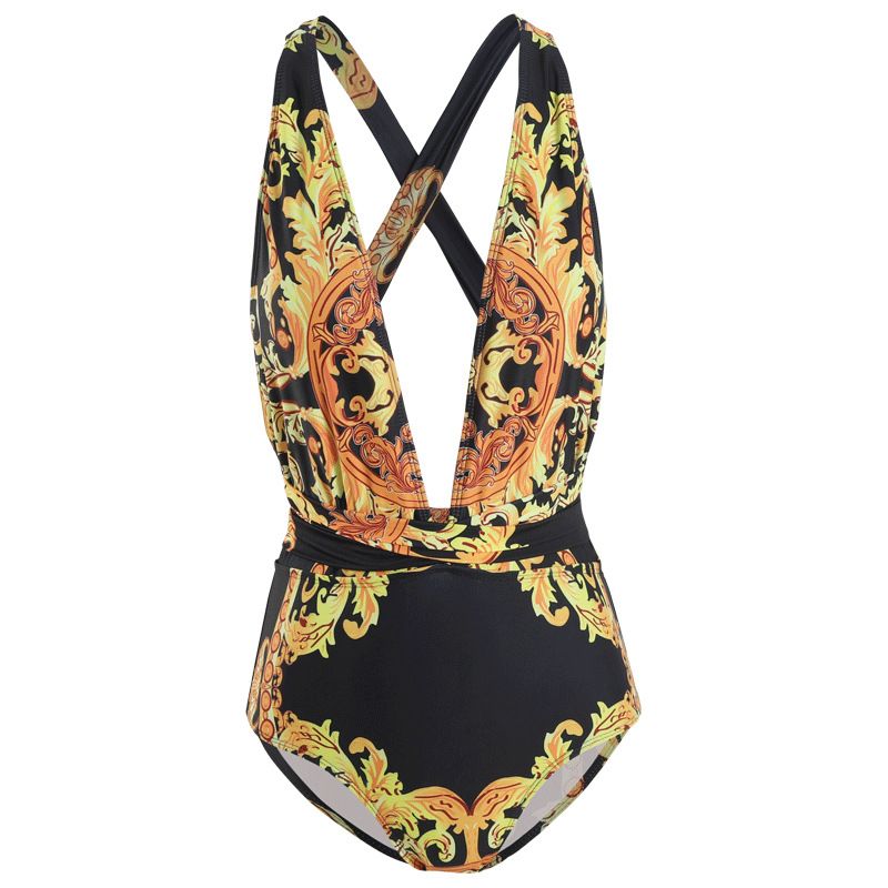 Sexy V-Neck One-Piece Swimsuit With Cover-Up – Tummy Control & Backless Design, High-Waisted Swimwear With Floral Print (S-Xl, 2 Styles)_ecoleips.com