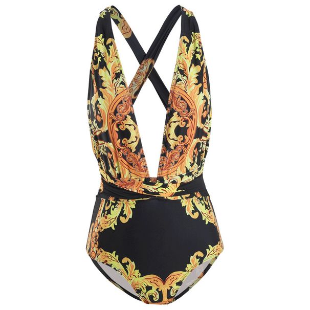Sexy V-Neck One-Piece Swimsuit With Cover-Up – Tummy Control & Backless Design, High-Waisted Swimwear With Floral Print (S-Xl, 2 Styles)_ecoleips.com