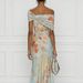Floral Print Off-Shoulder Midi Dress – Bohemian Ruffle Sleeve High Waist Maxi Dress Comfortable Stretch Polyester_ecoleips.com