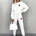 Women's Casual Lounge Set Long Sleeve round Neck Two Piece Outfit Soft Acrylic Tracksuit Comfortable Winter Home Wear_ecoleips.com