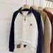 Real Shot Of Women's Casual Loose-fitting Polo Collar Sweatshirt With Contrasting Color Raglan Sleeves And Half-zip,_ecoleips.com