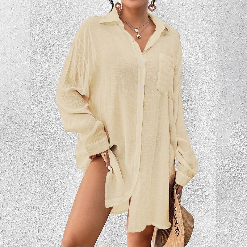 Women's Clothing Bamboo Cotton Shirt Style Sun Protection Shirt Beach Cover Up Holiday Bikini Swimsuit Outerwear_ecoleips.com