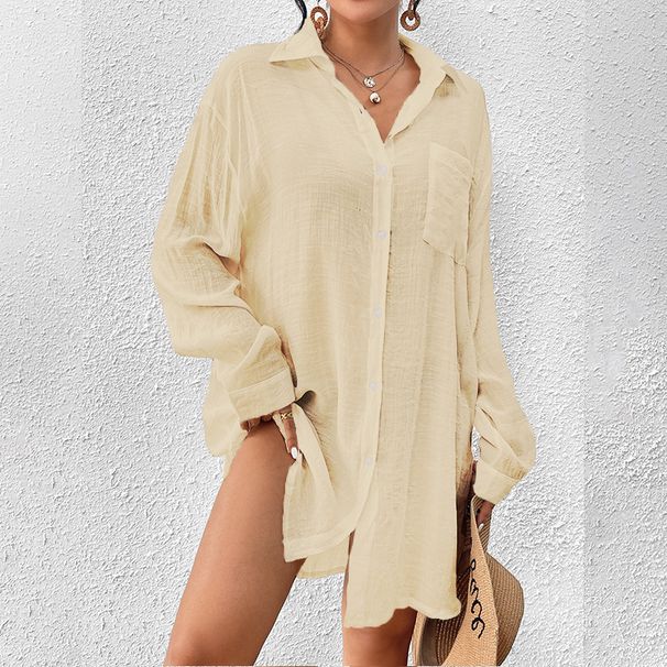Women's Clothing Bamboo Cotton Shirt Style Sun Protection Shirt Beach Cover Up Holiday Bikini Swimsuit Outerwear_ecoleips.com