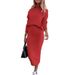 Women's Clothing Solid Color Casual High Neck Sweater Skirt Set In Stock_ecoleips.com