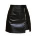 Black Leather Midi For Women Autumn 2025 New High Waist Irregular Slimming A-line Bodycon Split Short Skirt_ecoleips.com