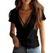 2026 European And American Cross Border Summer Sexy Mature Woman Mesh Splicing V Neck Slim Short Sleeved Knit Top For Women_ecoleips.com