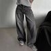 Black And Gray Vintage Wide-Leg Jeans For Women, Autumn New Design, High-Waisted, Slimming, Washed, Floor-Length Pants_ecoleips.com