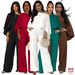 Women's Elastic Pleated Batwing Sleeve One Piece Wide Leg Pants Set with Pocket European American Style Clothing_ecoleips.com