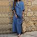 Women's Clothing Women's V Neck Cotton Linen Dress Casual Loose Fit Round Neck Large Pockets For Formal & Casual For Women_ecoleips.com