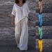 Women's Clothing Plus Size Casual V Neck Pullover Top Multi Color Short Sleeve Length Pants Suit_ecoleips.com