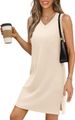 Women's V Neck Sleeveless Hem Slit Vest Dress Solid Color American Style Casual & Office Wear Hot Selling Clothing_ecoleips.com