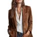 2026 European American Cross-border Autumn Women's Jacket, Elegant Brown Suede Coat With Pockets And Buttons_ecoleips.com