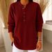 Women's Corduroy V-Neck Button Long Sleeve T-Shirt Solid Color Loose Casual Top for Autumn/Winter European And American Style_ecoleips.com