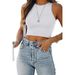 Summer Women's Solid Color Sleeveless round Neck Tank Vest T-Shirt European American Style Fashion Top_ecoleips.com