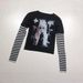 Women's Elegant Slim Fit round Neck Top Black And White Striped Patchwork Anime Cartoon Print Gothic Style New Stylish_ecoleips.com