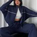 Women's Clothing leisure suit long sleeved half high collar cardigan sweater lace up striped trousers_ecoleips.com