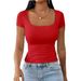 2025 Summer U-neck T-shirt New Style Simple, Casual, Versatile, Fashionable Hoodie Slim Fit Women's Short Sleeve_ecoleips.com