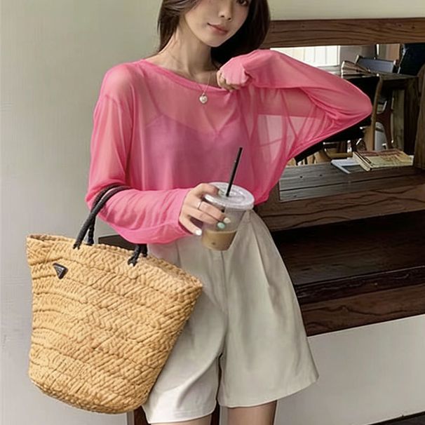 Women's Thin Long-Sleeved Sun Protection Shirt Mesh Base Layer Ice Silk Inner T-Shirt New Summer 2026 Style HyunA Ins_ecoleips.com