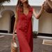 Aria Basics Aria Basics 2023 In-Stock European And American V-neck Single-Breasted Buttoned Dress With Pocket Design, Plus Size, Multiple Colors_ecoleips.com
