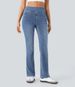 High Waist Stretch Washed Jeans – Cat Whisker Distressed Denim Pants | Straight Leg Trousers With Comfortable Elasticity_ecoleips.com